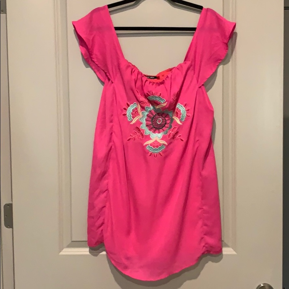 HOT PINK. Embroidered Dress. Size S.